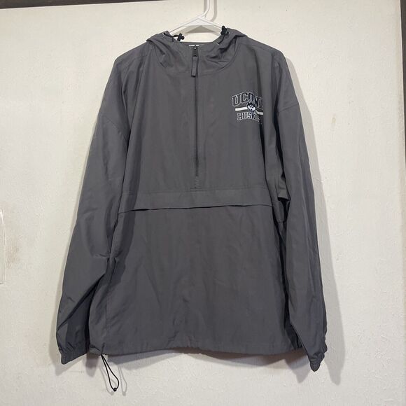 UConn Huskies Champion Packable Hooded 1/2 Zip Gray Windbreaker Jacket Sz XXL - Picture 1 of 4